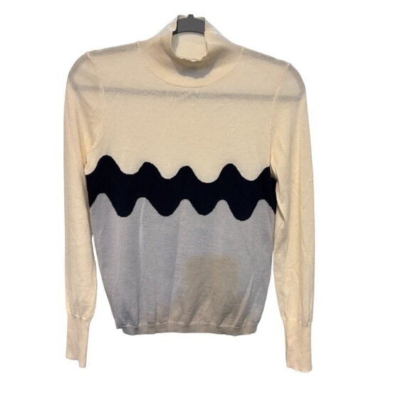 Marimekko Uniqlo Cream Black Gray Mock Neck Long Wool Blend Sweater - Picture 2 of 9